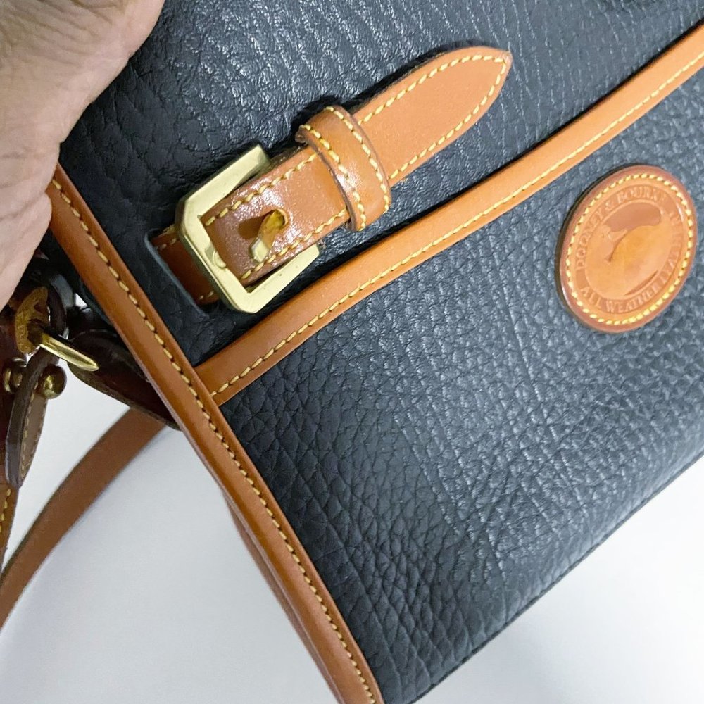 DOONEY & BOURKE ‘All Weather' Leather Black Tan Zip-Top Satchel Handbag VINTAGE - Picture 7 of 9